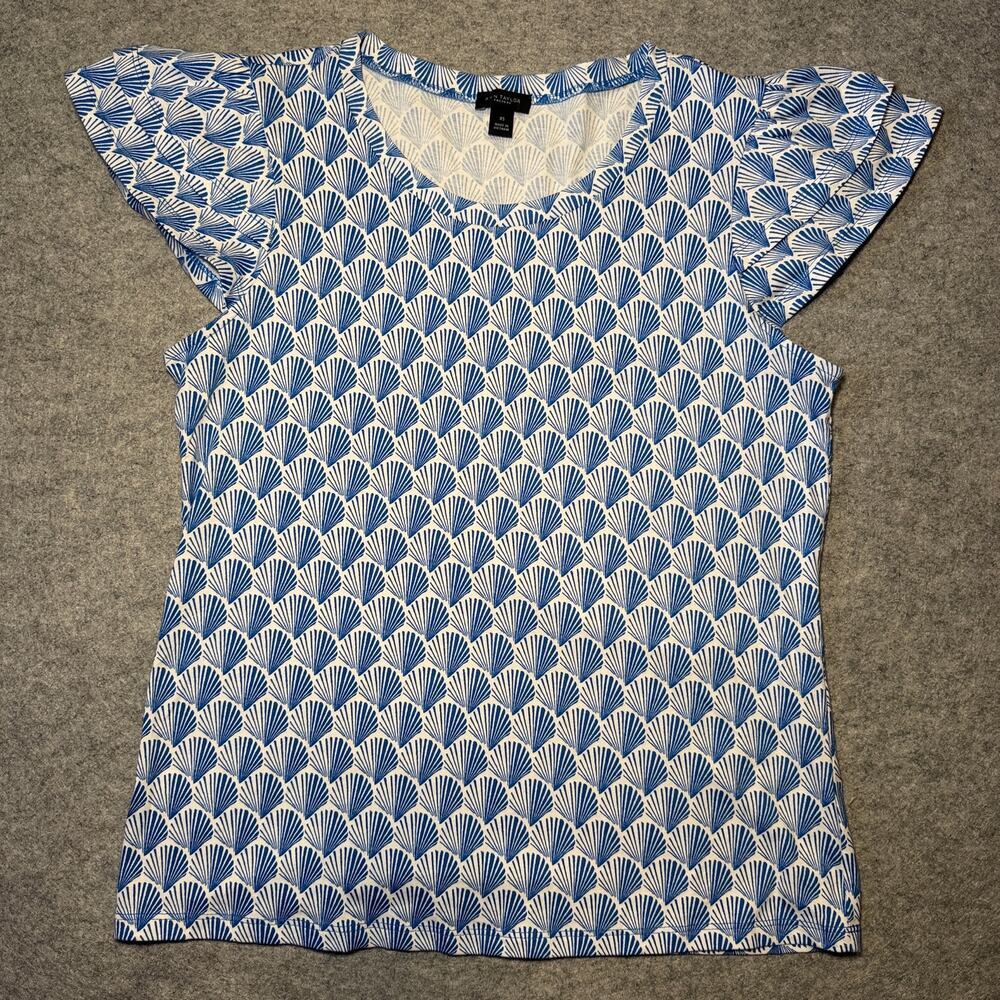 ANN TAYLOR FACTORY Women XS Blouse Seashell Print Blue White